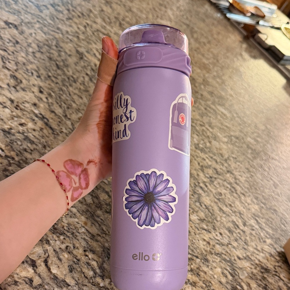 Ello Lavender Stainless Water Bottle with Floral Stickers